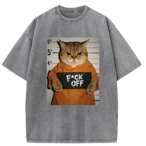 Fuck Off Cat Washed T-shirt - Image 2