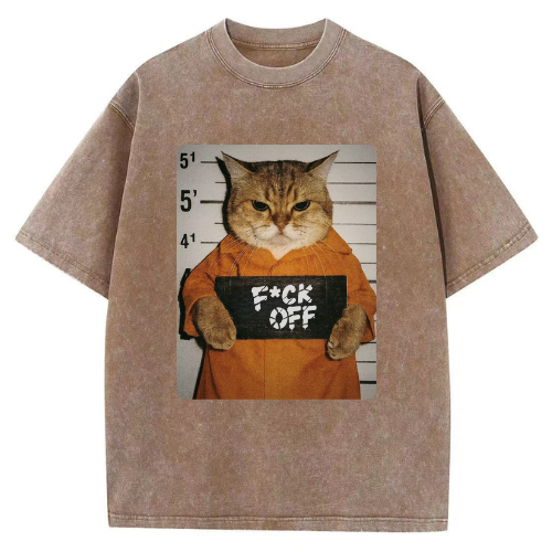 Fuck Off Cat Washed T-shirt - Image 3