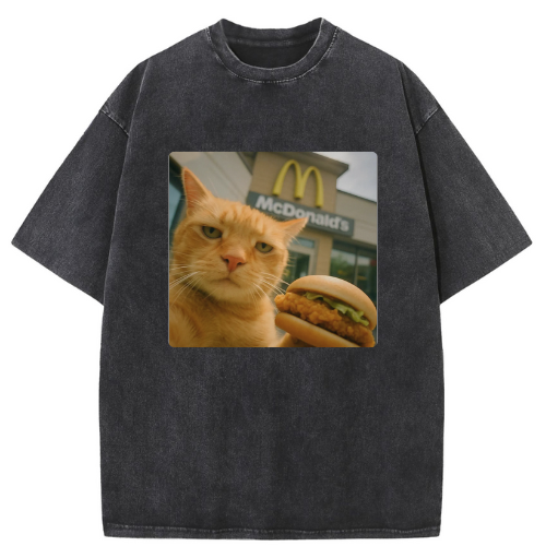 Fast Food Cat Washed T-shirt
