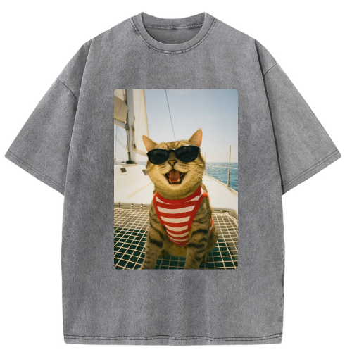 Sailor Cat Washed T-shirt - Image 2