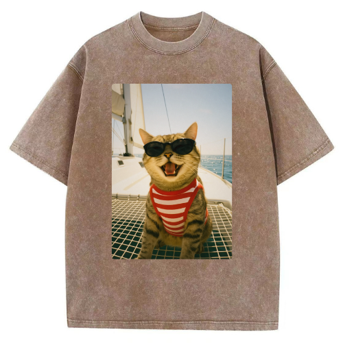 Sailor Cat Washed T-shirt - Image 4